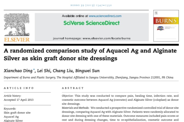A randomized comparison study of Aquacel Ag and Alginate Silver as skin graft donor site dressings